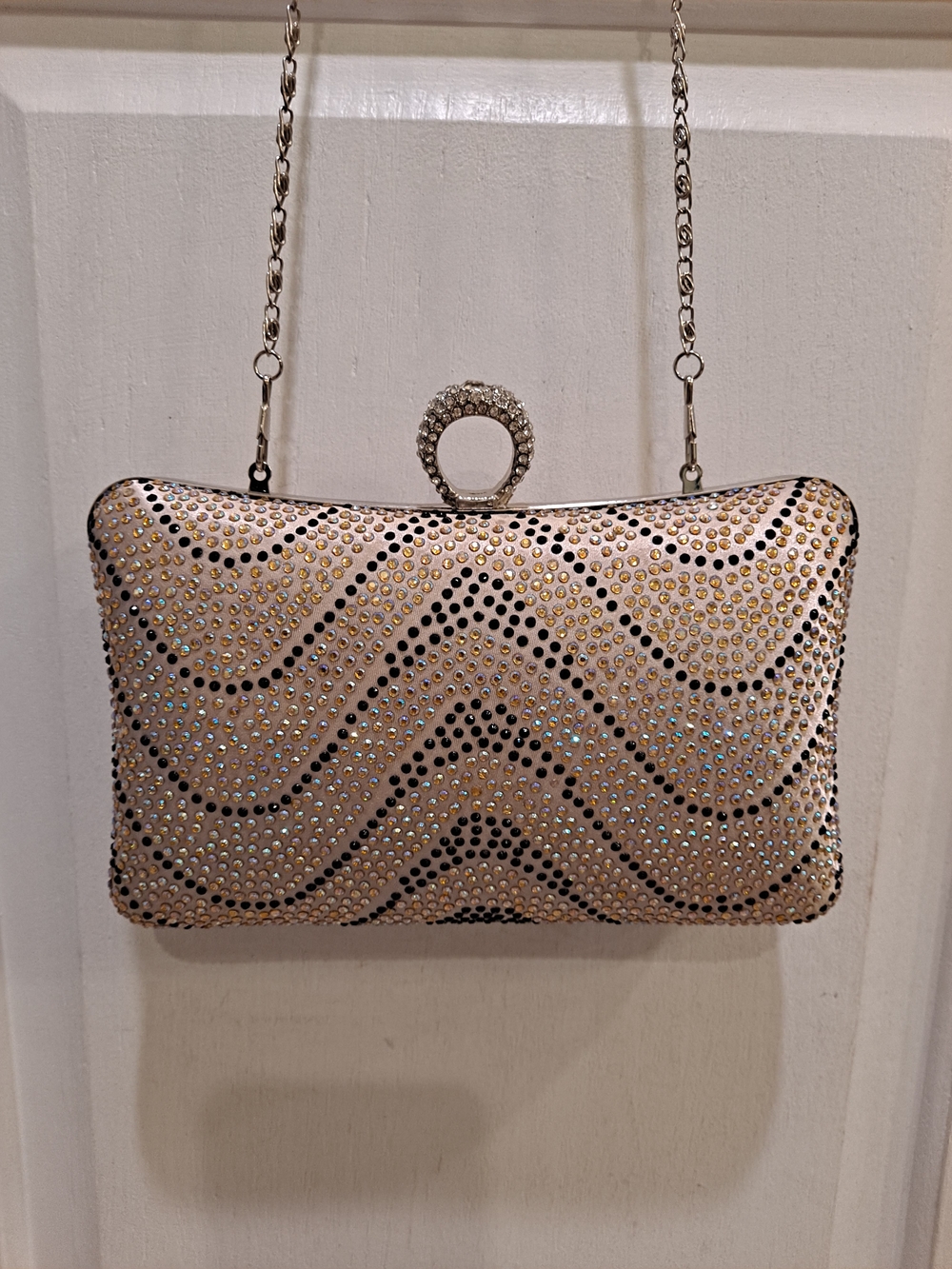Lulu Townsend Champagne Satin Crystal-Studded Evening Crossbody